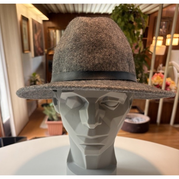 Lucky Brand Accessories - Lucky Brand Wool Felt Fedora Hat Gray Wide Brim Leather Band Unisex Size M